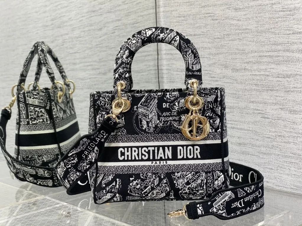 View 2 of Monochrome Jacquard Tote: Dior-Inspired Luxury Carryall