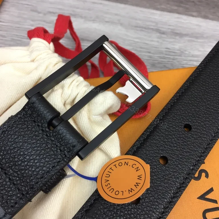 View 3 of Sleek Black Leather Belt with Signature Hardware - LV Emblem System