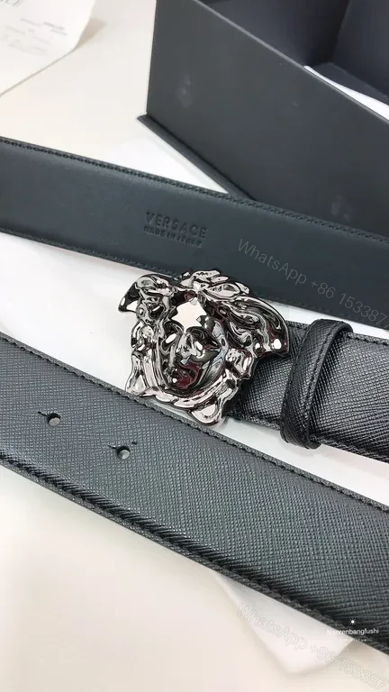View 7 of Medusa Buckle Belt: Black Leather, Pebbled, Luxury Versace Belt