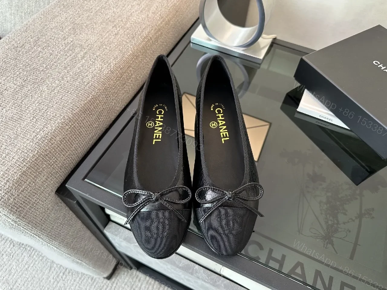 View 8 of Black Leather Bow-Detail Ballet Flats, Designer-Inspired Comfort