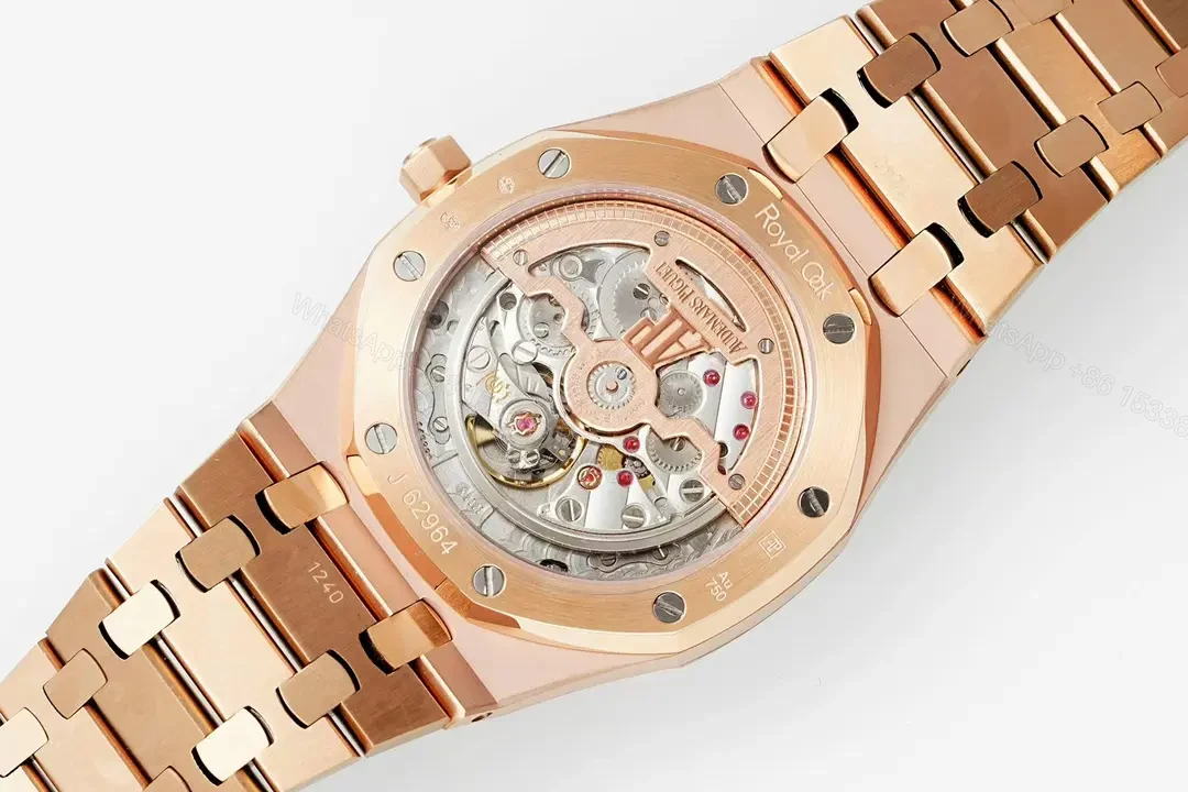 View 9 of KZ Factory Audemars Piguet Royal Oak 15202 Rose Gold Watch with White Dial and Petite Tapisserie Pattern