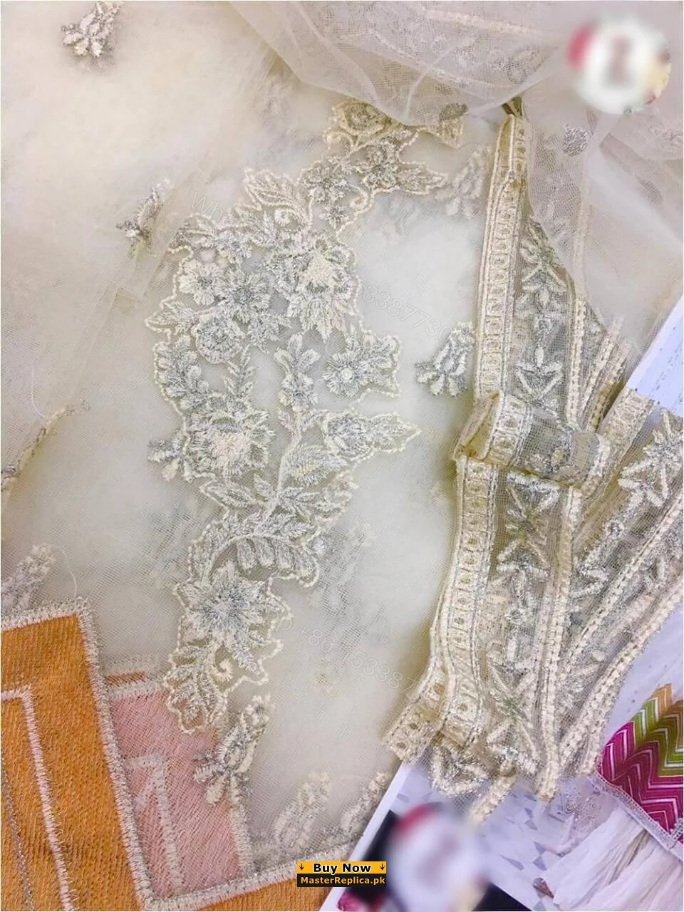 View 4 of Maria B Off White Net Master Replica