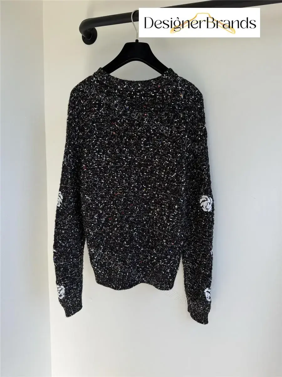 View 3 of Bouclé Knit Cardigan - Graphic Logo Motifs, Black/White, Chic