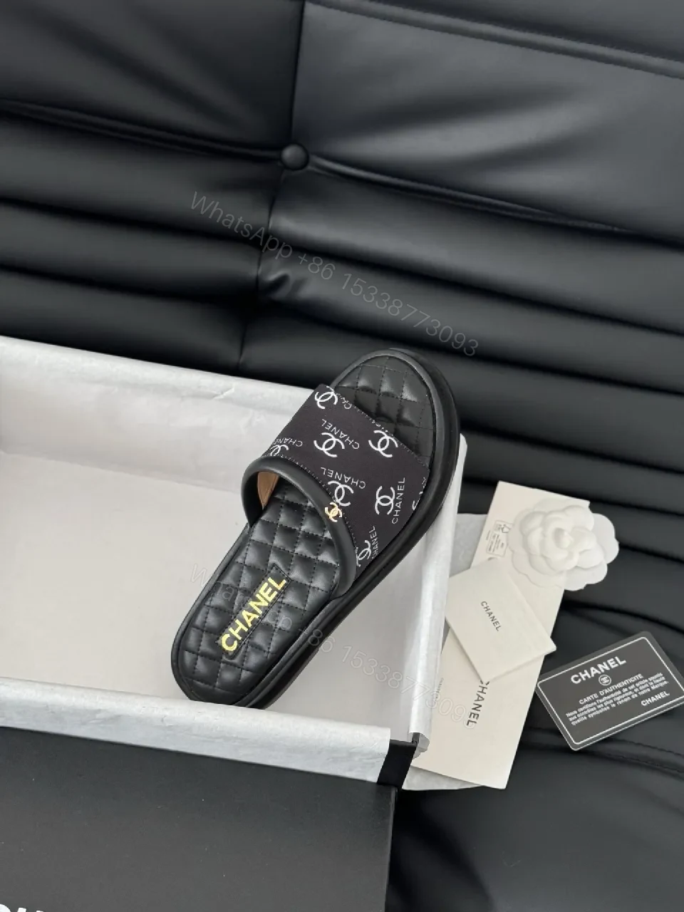 View 9 of Quilted Logo Slide Sandals: Luxe Comfort Daywear