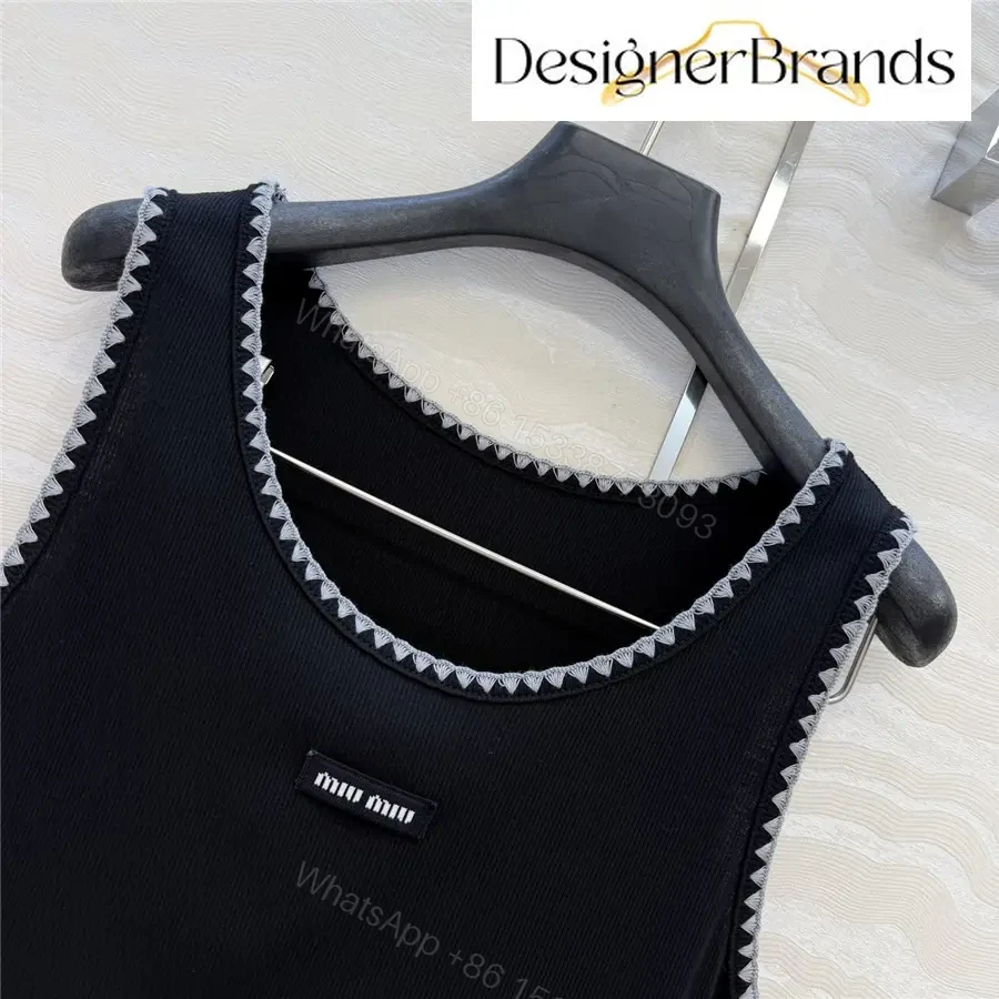 View 4 of Miu Miu Black Ribbed Sleeveless Tank Top