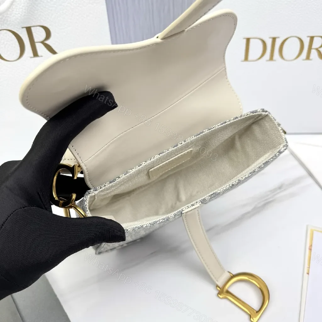 View 8 of Cream Leather Dior-Inspired Mini Saddle Bag
