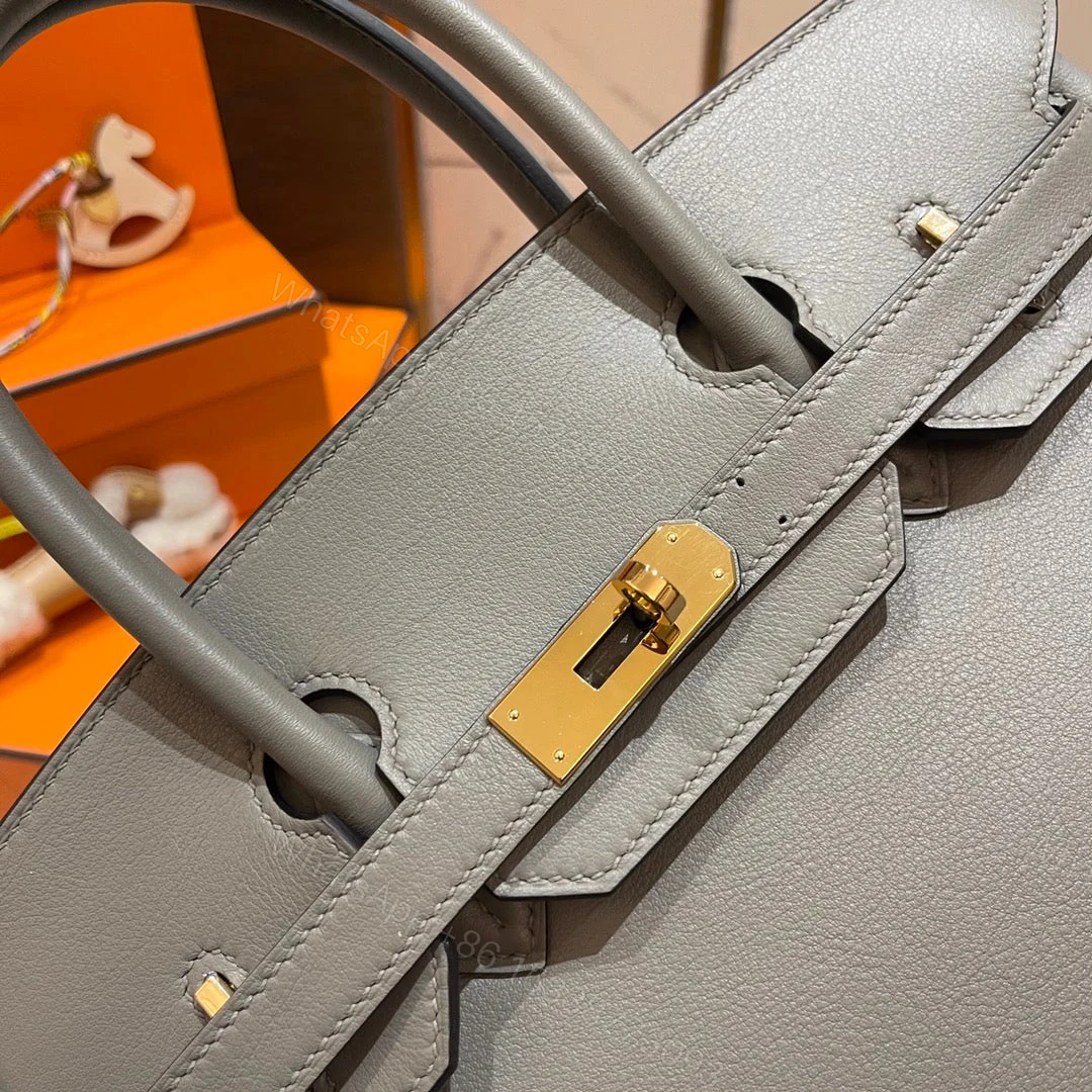 View 5 of HERMES BIRKIN 30CM GREY SWIFT LEATHER GOLD HARDWARE
