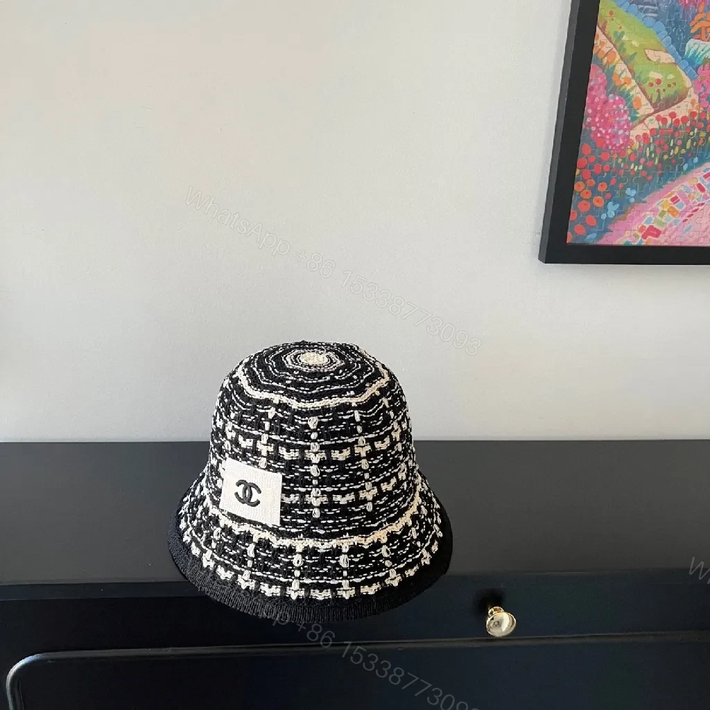 View 2 of Textured Black Bucket Hat | Tweed-Style Knit, Logo Patch, Classic