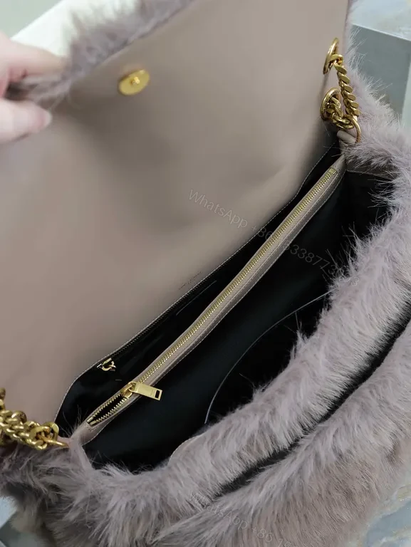 View 6 of Luxuriously Faux Fur Satchel: Gold-YSL Hardware Bag