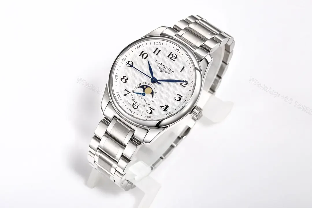 View 5 of Longines Master Collection Moon Phase 40mm Watch Silver Dial Stainless Steel Bracelet