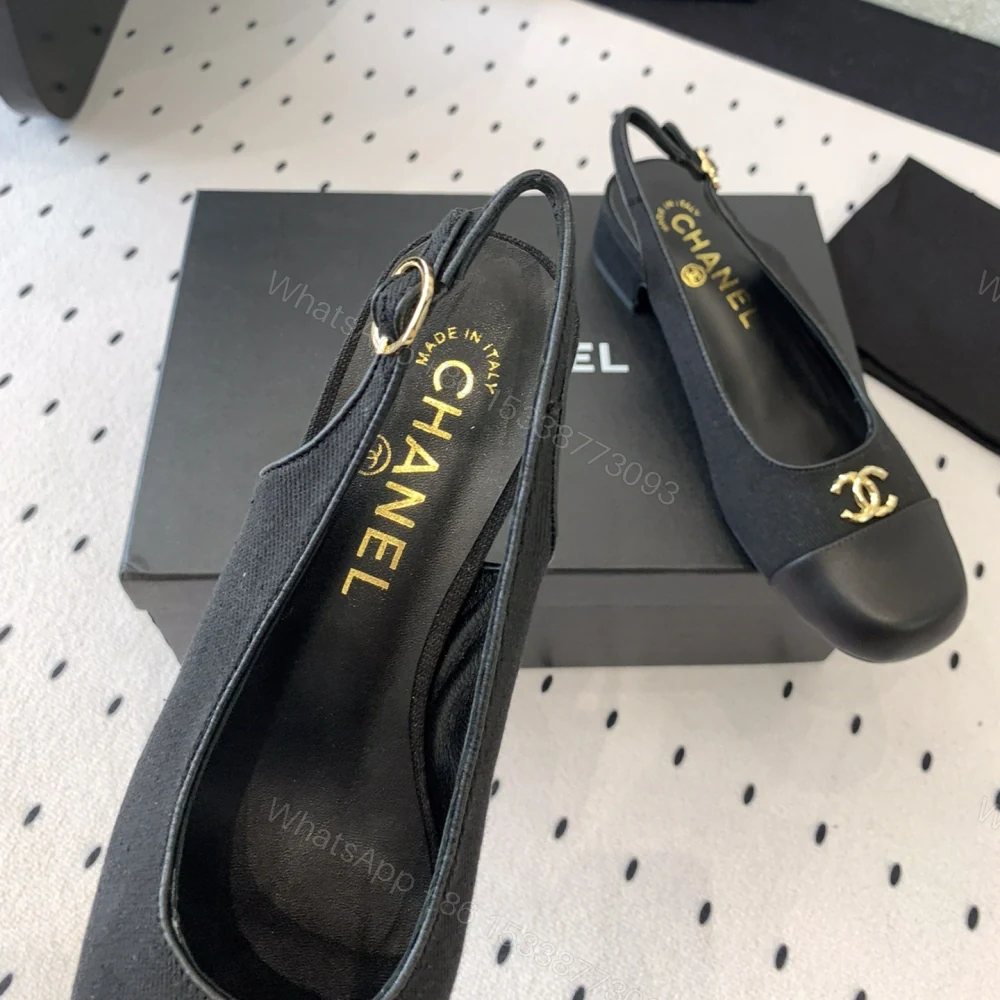 View 6 of 高仿Chanel*G45768A圓頭露跟單鞋織物黑色3.5CM免檢版