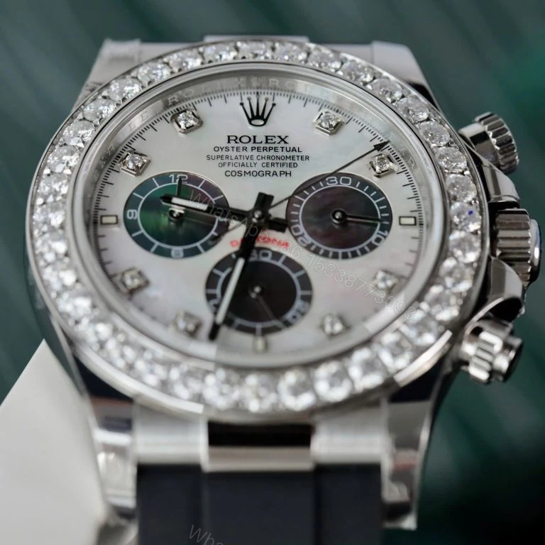 View 3 of Daytona 40mm Super Clone Mother of Pearl Number Pile Dial & Moissanite Diamond Bezel