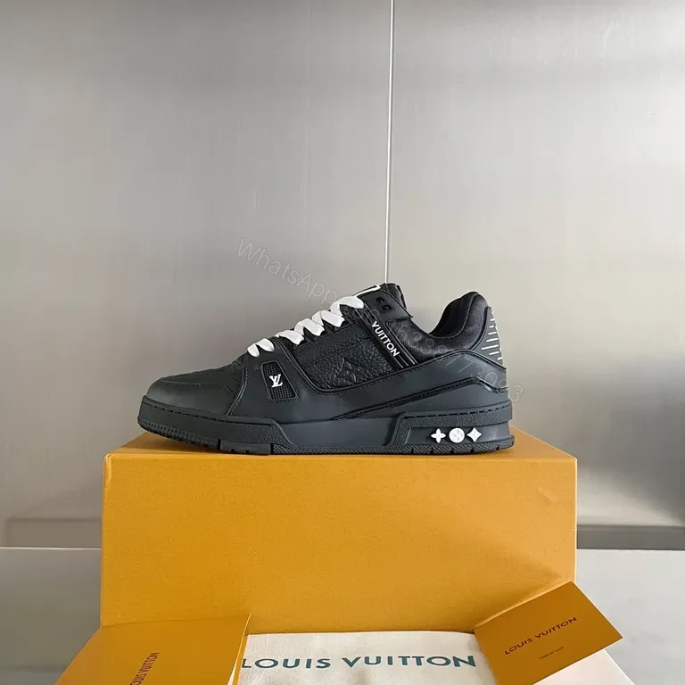 View 5 of Black Leather LV-Style High-Tops: Luxe Everyday Comfort Sneakers