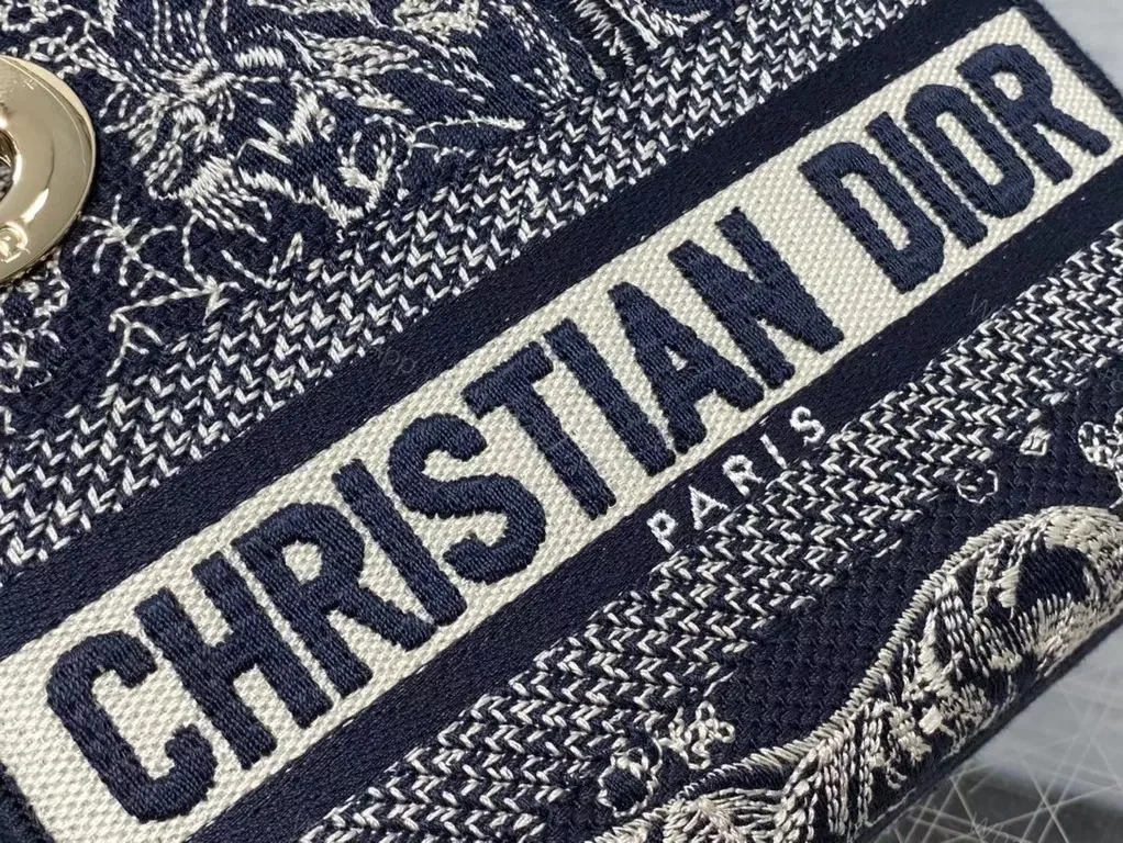 View 4 of Navy Tapestry Mini Tote: Dior Logo Luxe Carryall