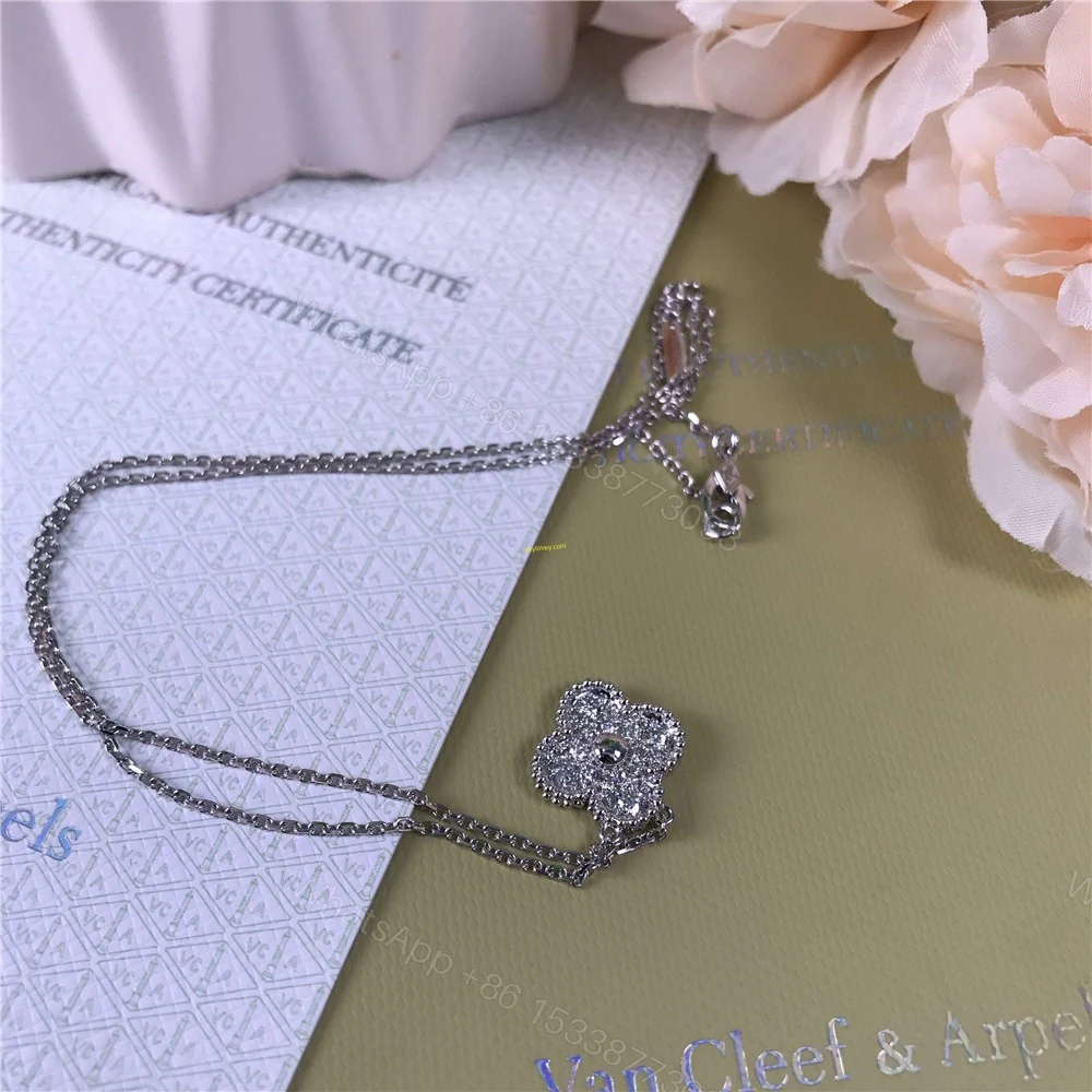 View 2 of VCA Vintage Alhambra Pendant Necklace Diamond White Gold VCARA46100
