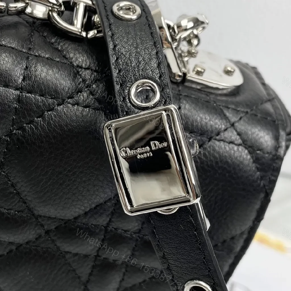 View 7 of Quilted Calfskin Crossbody: Black, Silver Hardware, Luxe Compact Bag