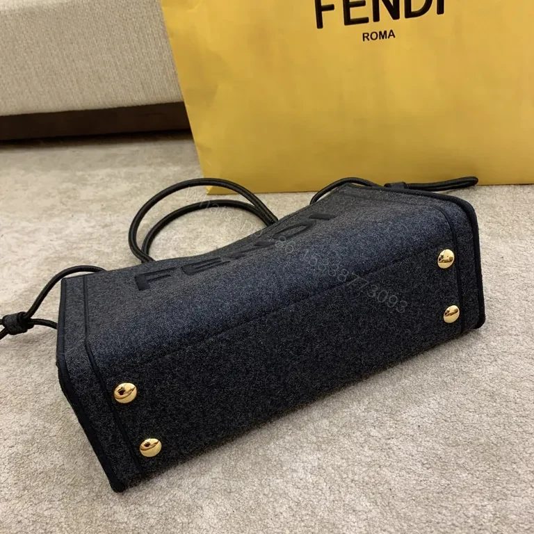 View 6 of Charcoal Wool Tote: Bold Fendi Logo, Structured Luxury Bag