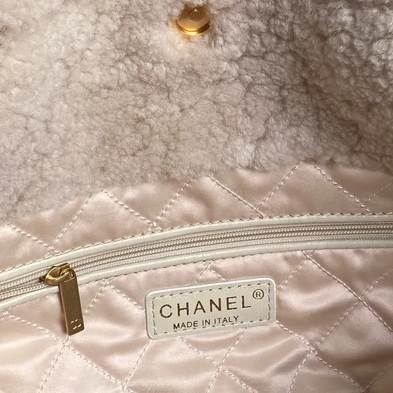 View 6 of Chanel-Inspired BouclÃ© Crossbody Bag in Cream with Gold Chain