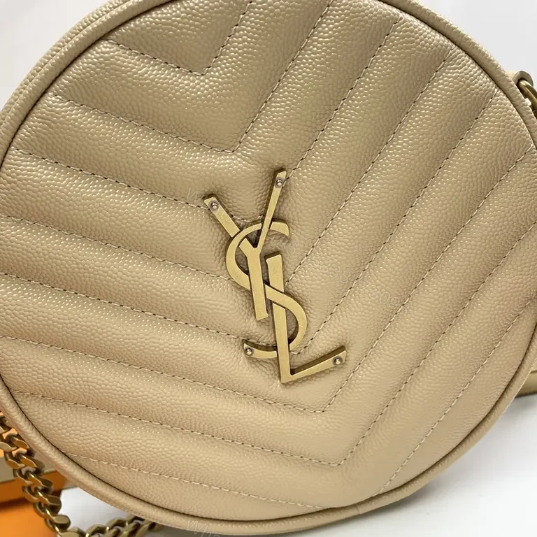 View 5 of Quilted Circular Crossbody Bag with Gold-YSL Emblem