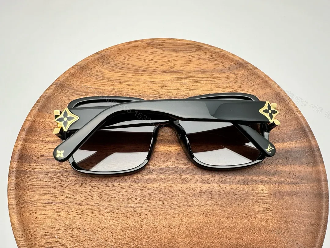 View 3 of Shiny Black Acetate Block-Frame Sunglasses, Designer-Inspired
