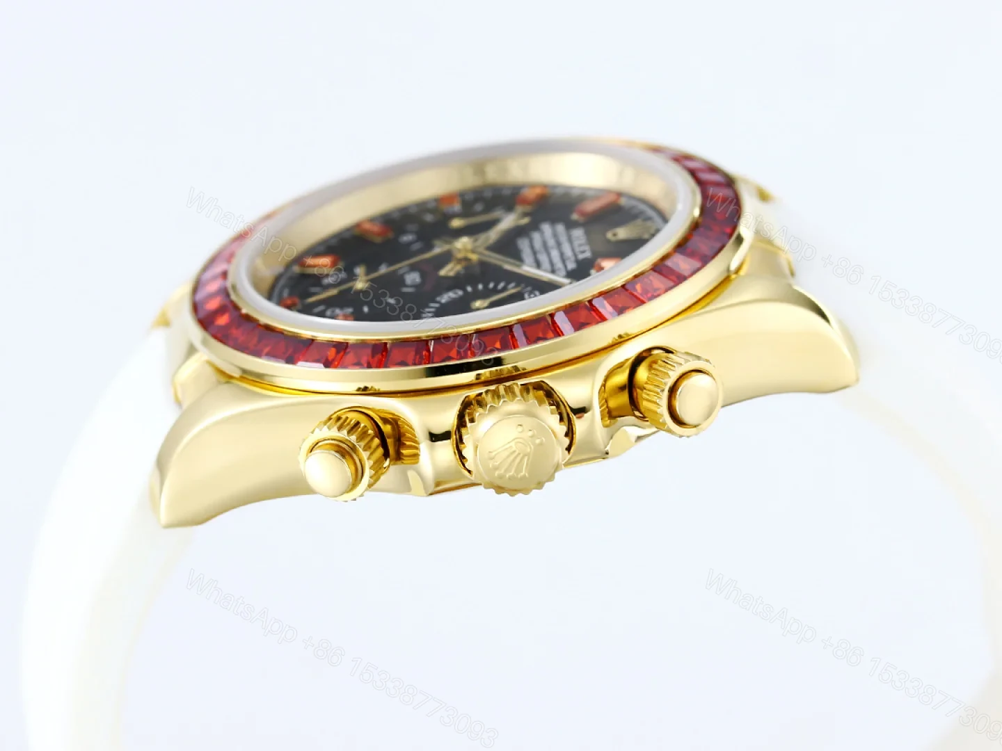 View 6 of Rolex Daytona Ruby Replica 43MM Exclusive Gold Case White Rubber Strap Edition RG-ROLEX-DAYTONA-RUBY-43