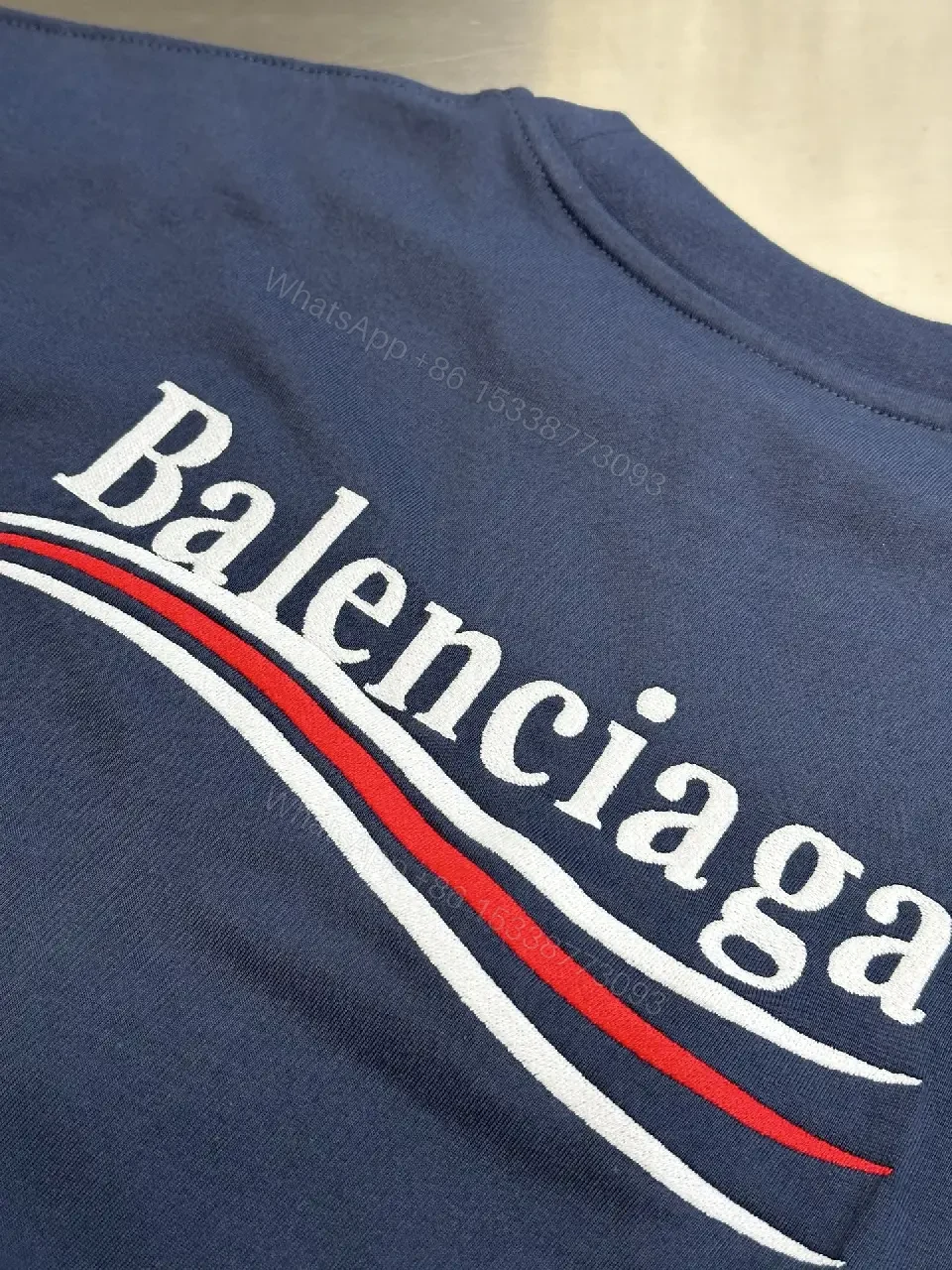 View 6 of Navy Cotton Oversized Tee with Balenciaga Logo Feature