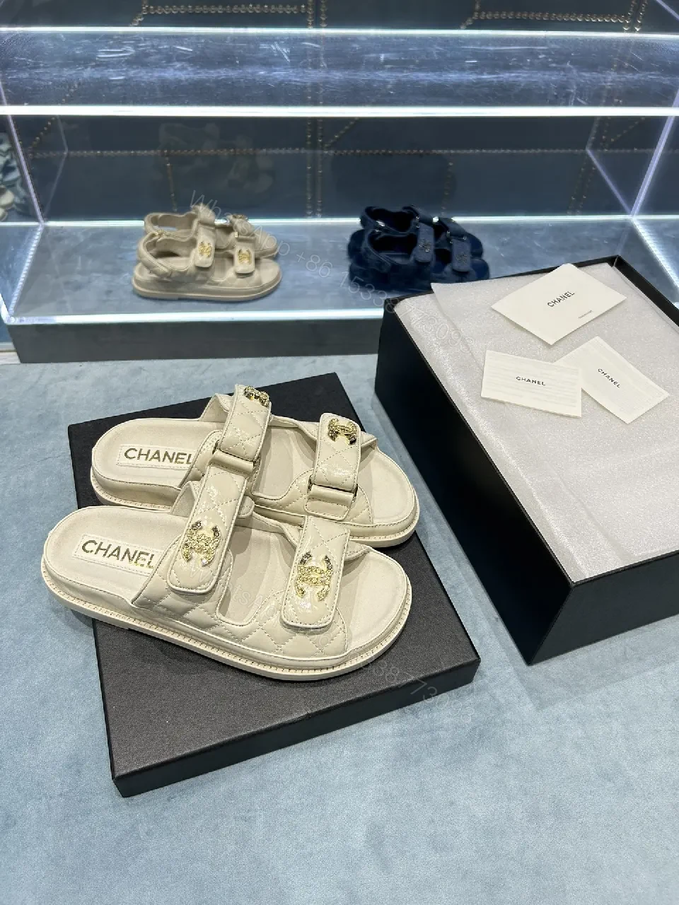 View 7 of Quilted Leather Slides - Gold-Accent, Luxe Casual Comfort