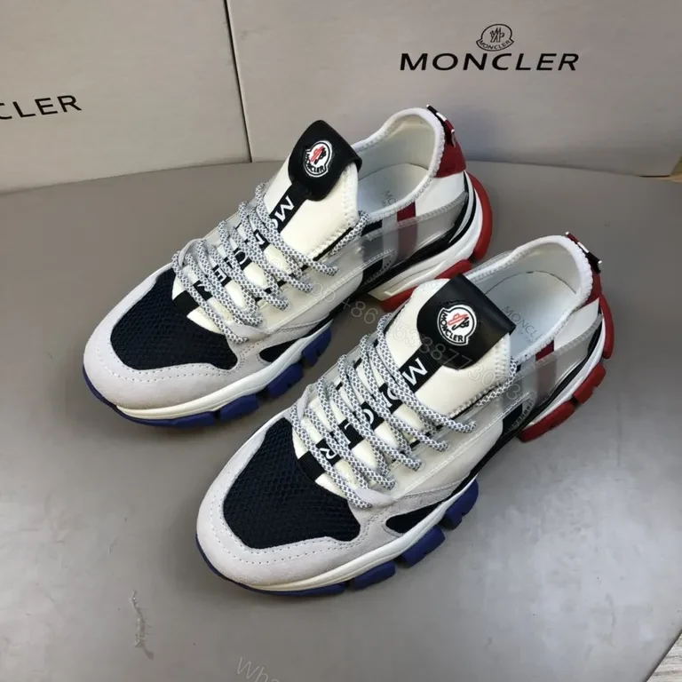 Patterned Texture Moncler Sneakers: Navy-White-Red Luxury Casual Shoes — view 1