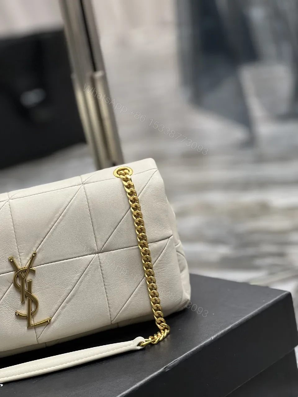 View 2 of Quilted Neutral Crossbody Bag — Gold Chain, Subtle Luxe