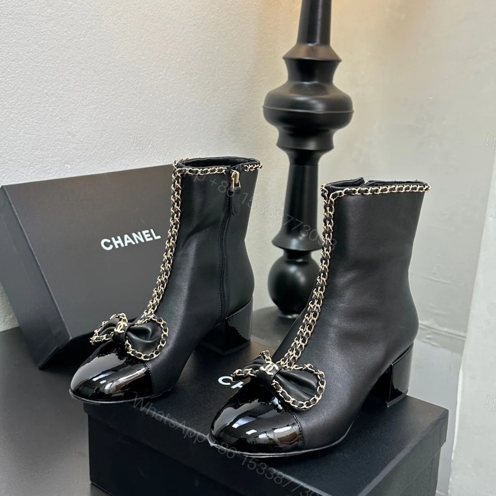 View 6 of CHANEL RIBBON CHAIN BOOTS BLACK G45899 B17974 94305