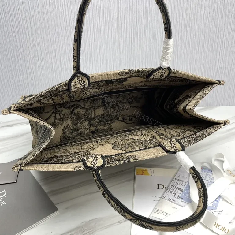 View 8 of Beige & Black Dior-Inspired Botanical Tote: Luxury Everyday