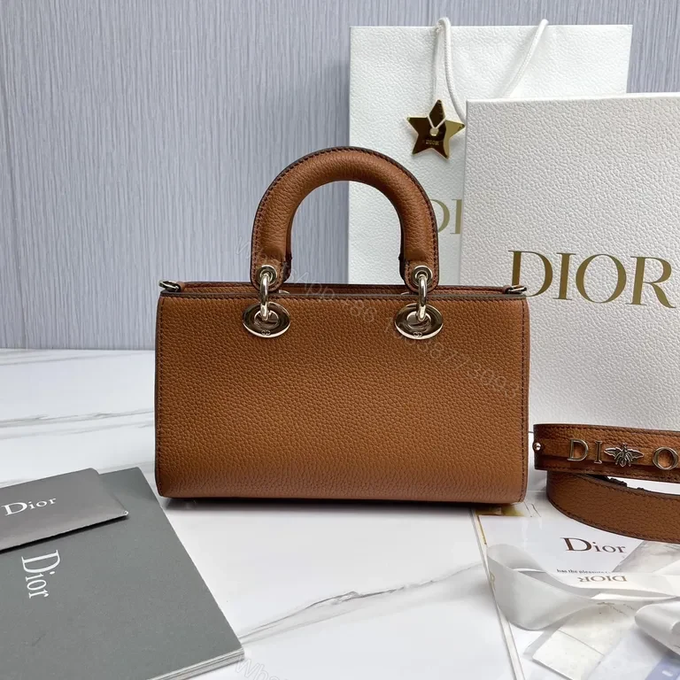 View 5 of Caramel Leather Satchel: Dior-Inspired, Convertible, Gold Charm