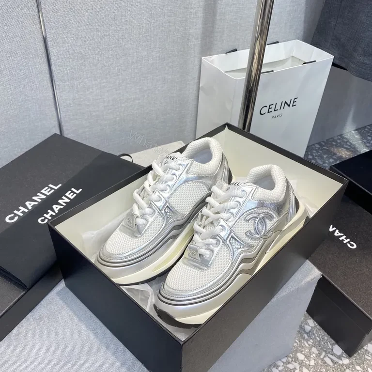 View 4 of Silver Sonic: Modern Luxe Sneaker with Chanel-Inspired Logo