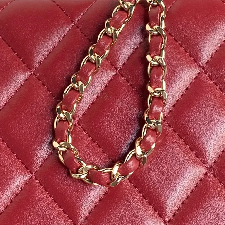 View 2 of Red Quilted Mini Satchel with Gold Chain - Chic Couture Bag