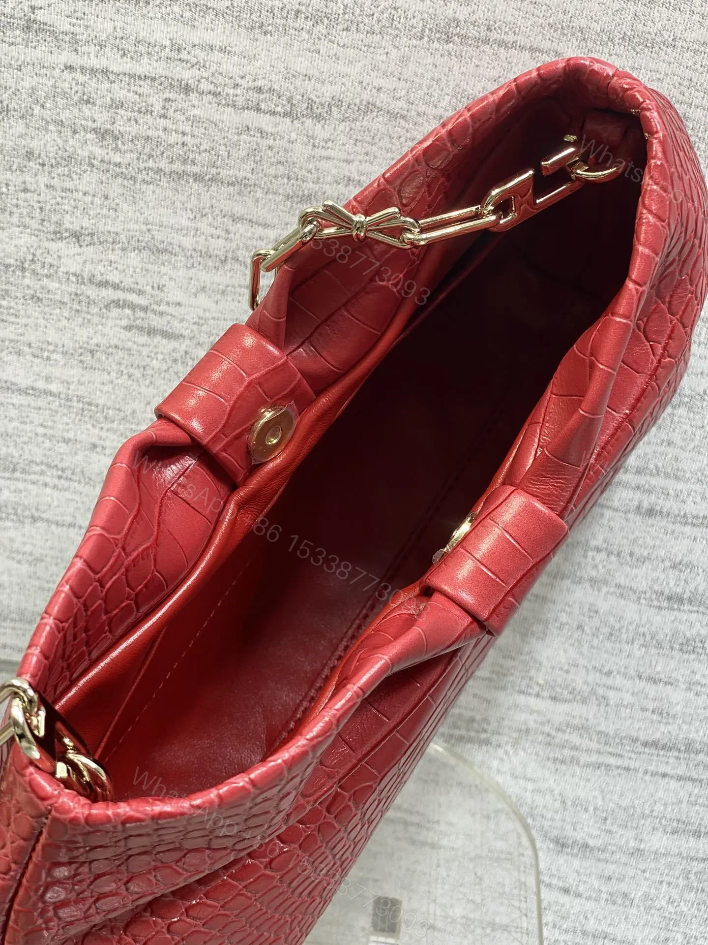 View 7 of Dior Bow Bag Small Red Crocodile-Embossed
