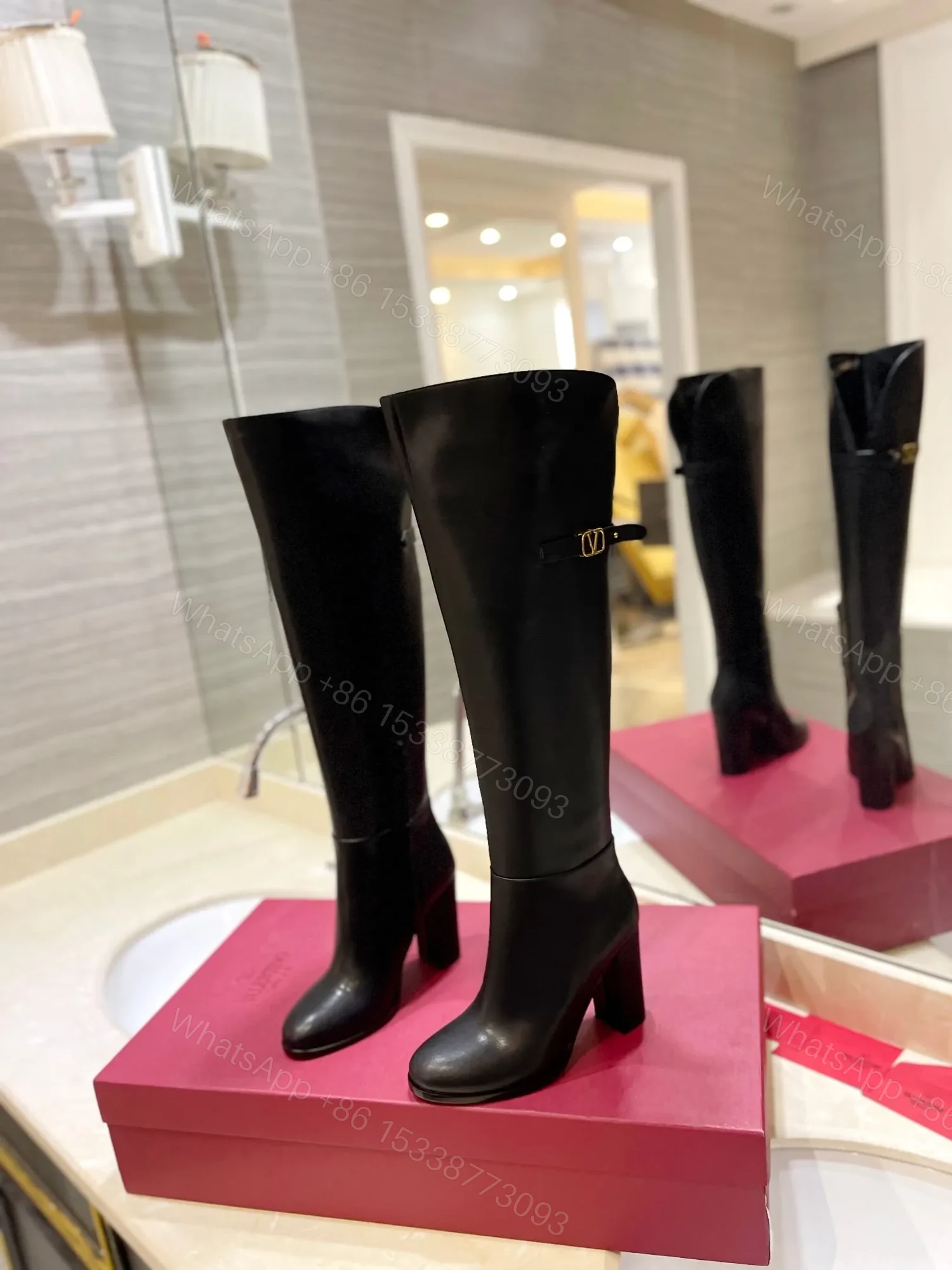 View 3 of Valentino Women Black Leather High Heel Boots