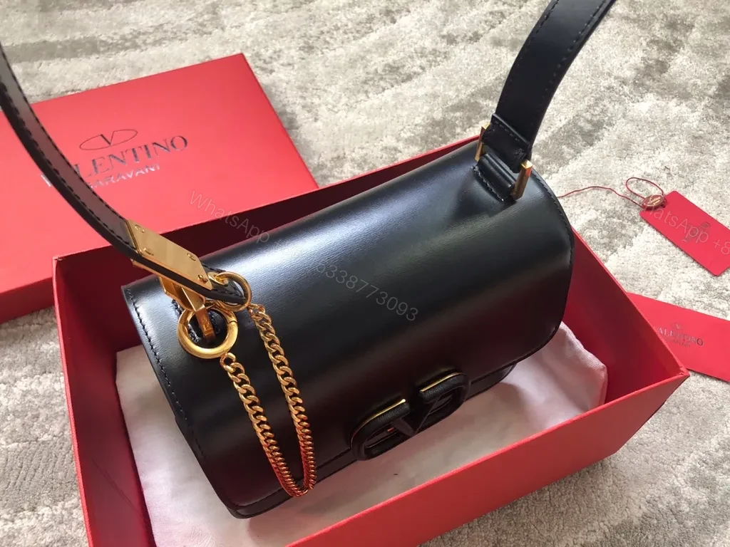View 9 of Chic Black Leather Bag: Gold Chain, Valentino-Inspired Luxury Bag