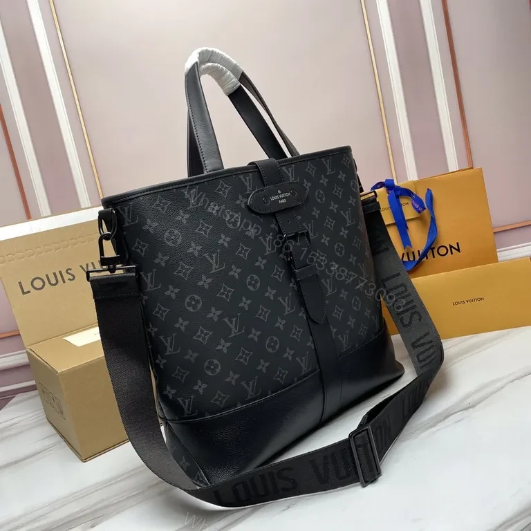 View 7 of Black Monogram Tote: Coated Canvas Luxury, All-Day Comfort Tote