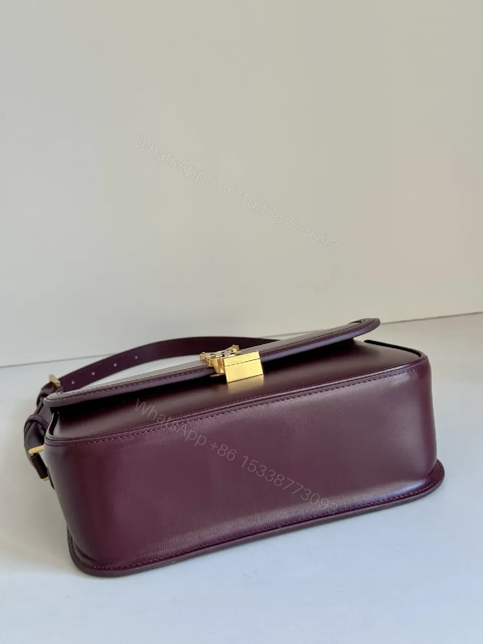 View 6 of Burgundy Leather Structured Bag with Gold Clasp Leather Bag