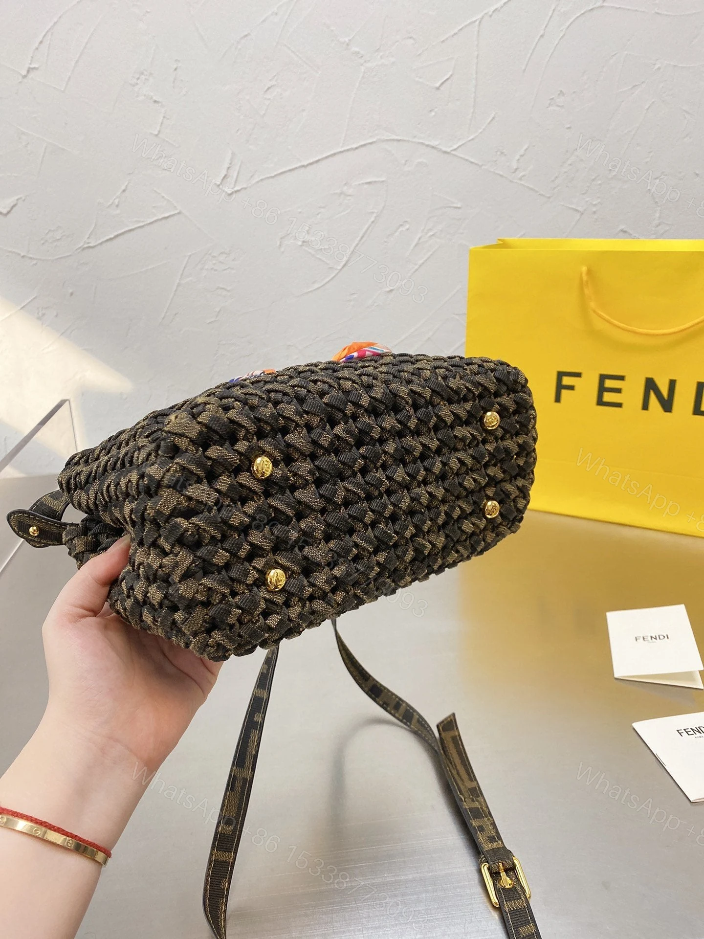 View 3 of Fendi Peekaboo Iconic Mini Jacquard Fabric Interlace Bag