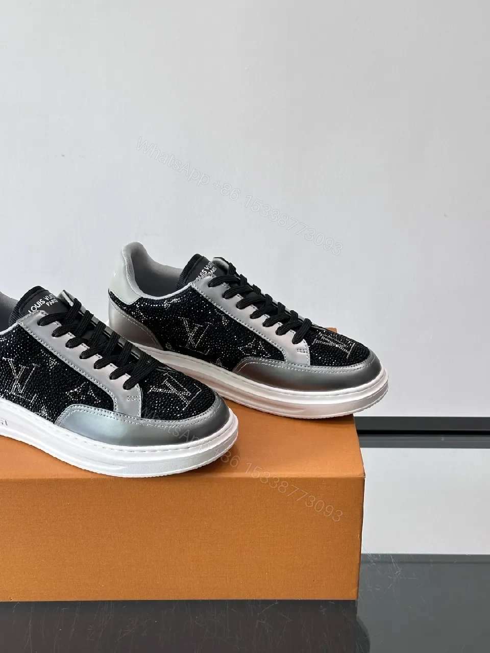 View 5 of Black Sparkle LV-Style Sneakers - Modern Glide, Subtle Luxe
