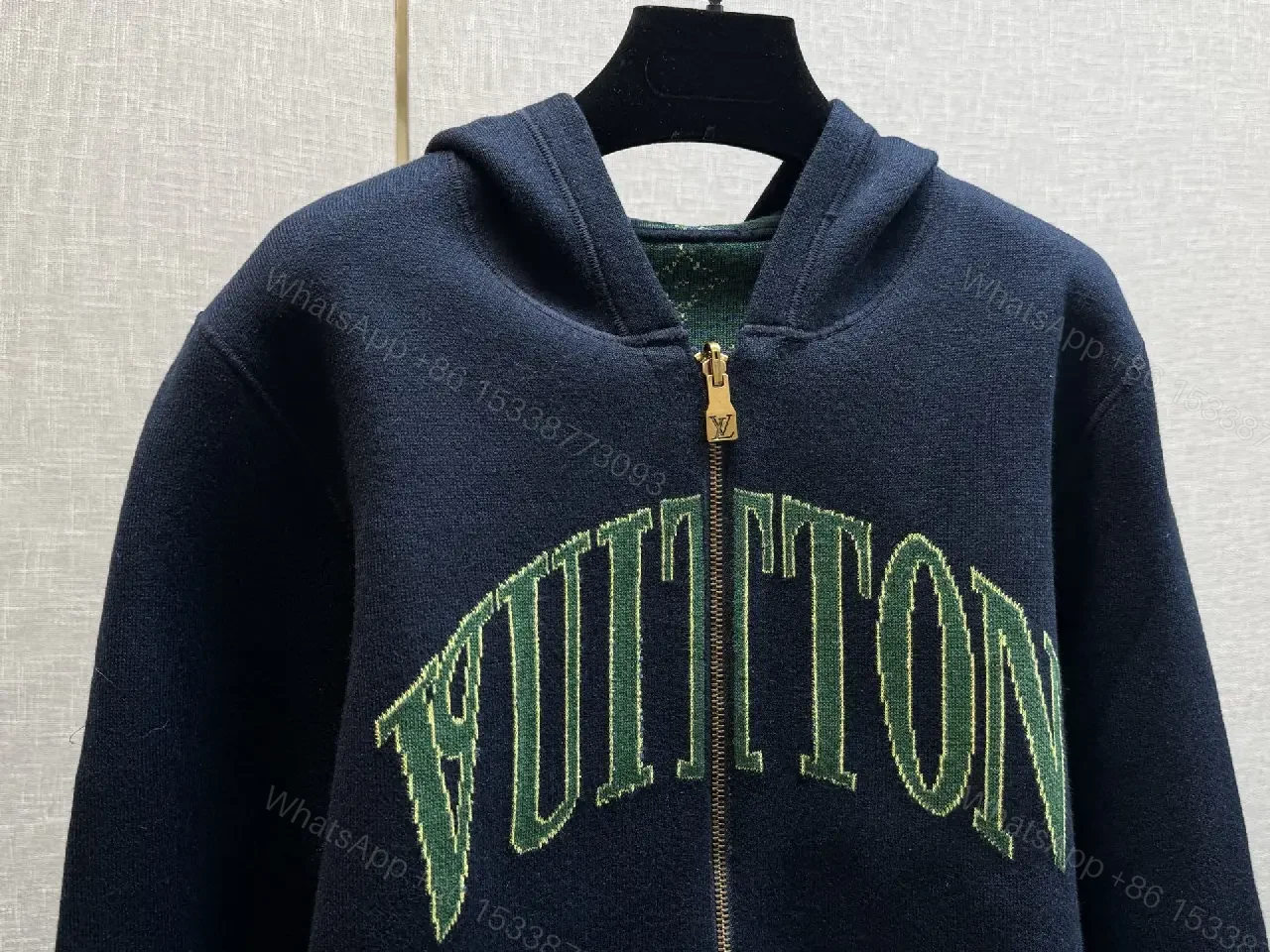 View 6 of Navy Zip Hoodie with Verdant Embroidery - Street-Chic Zip Front Hoodie