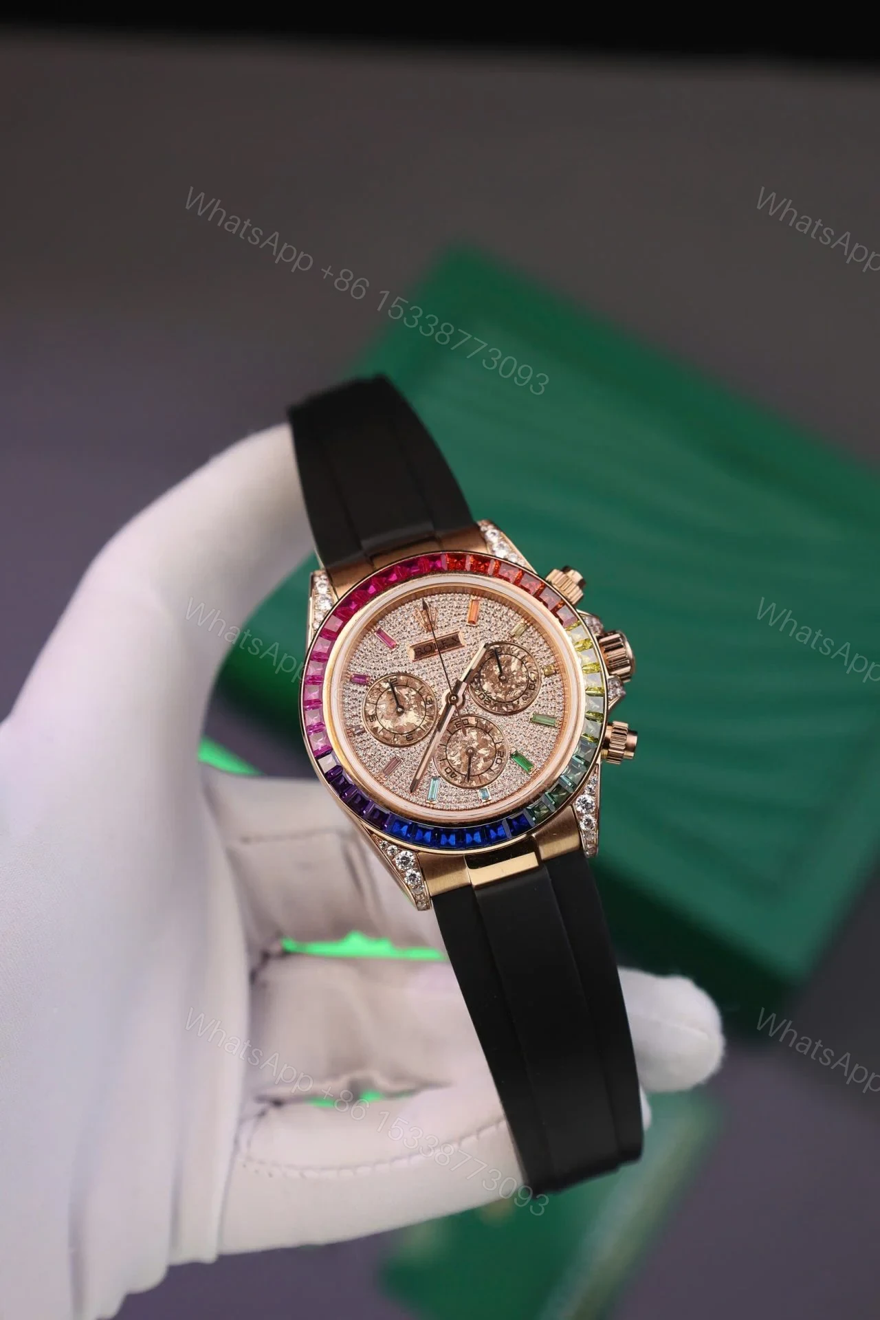 View 2 of Replica Rolex Cosmograph Daytona Rainbow Rubber Strap 40mm