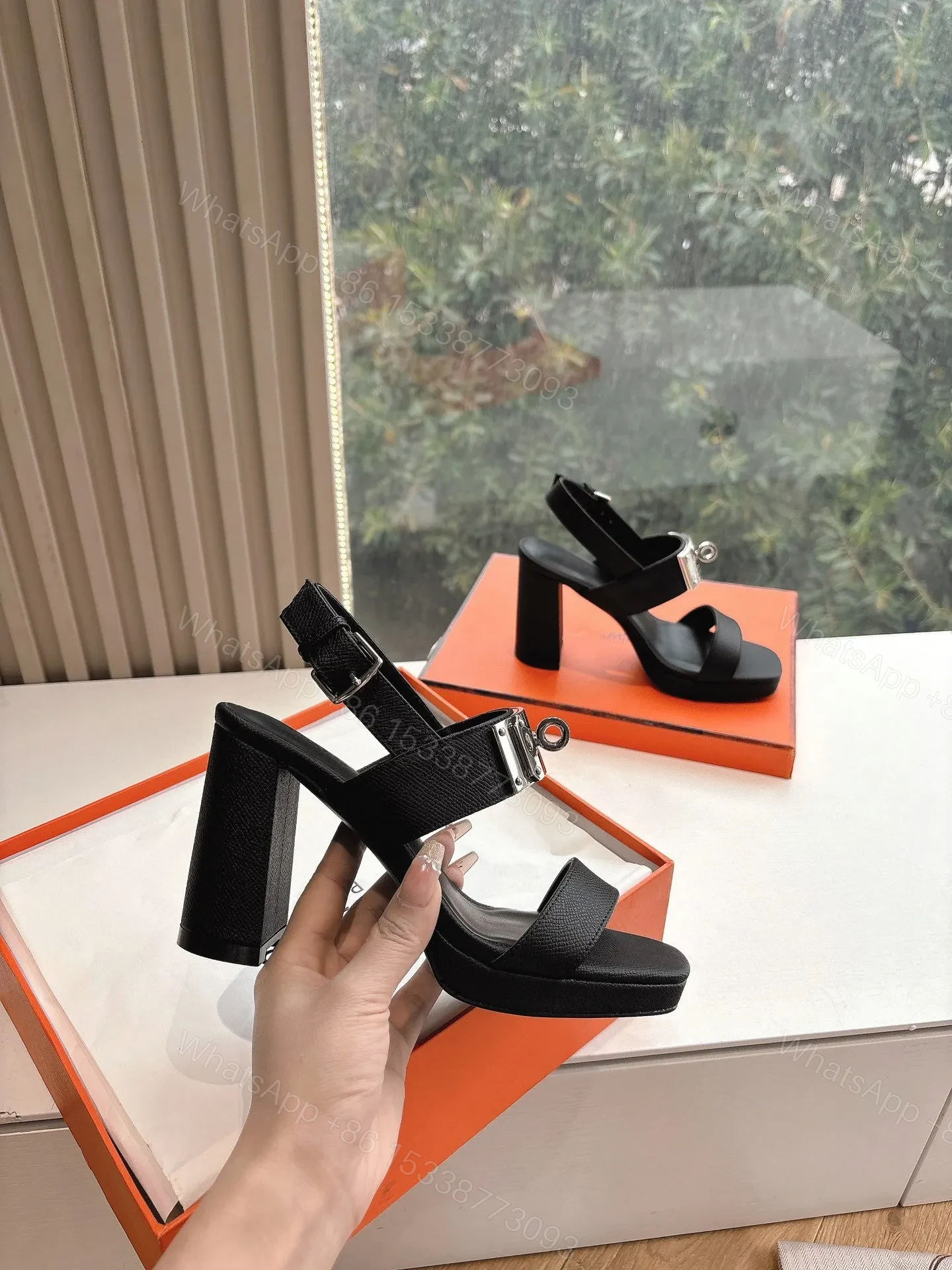 View 3 of Hermes Women Black Leather Sandals