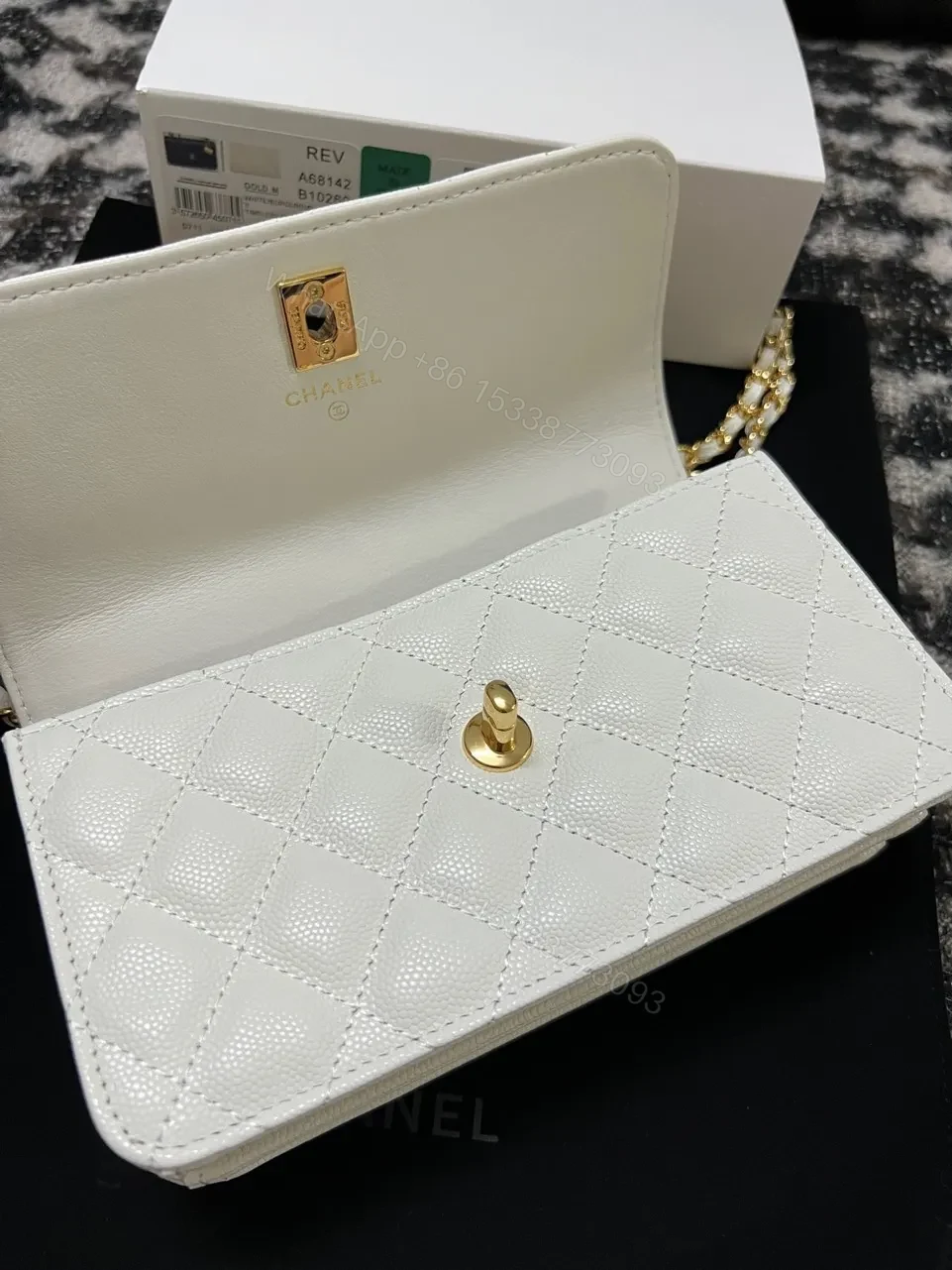View 2 of Chanel Woc Charm Handbags White Lizard Skin With Lock Pattern Bag 20cm