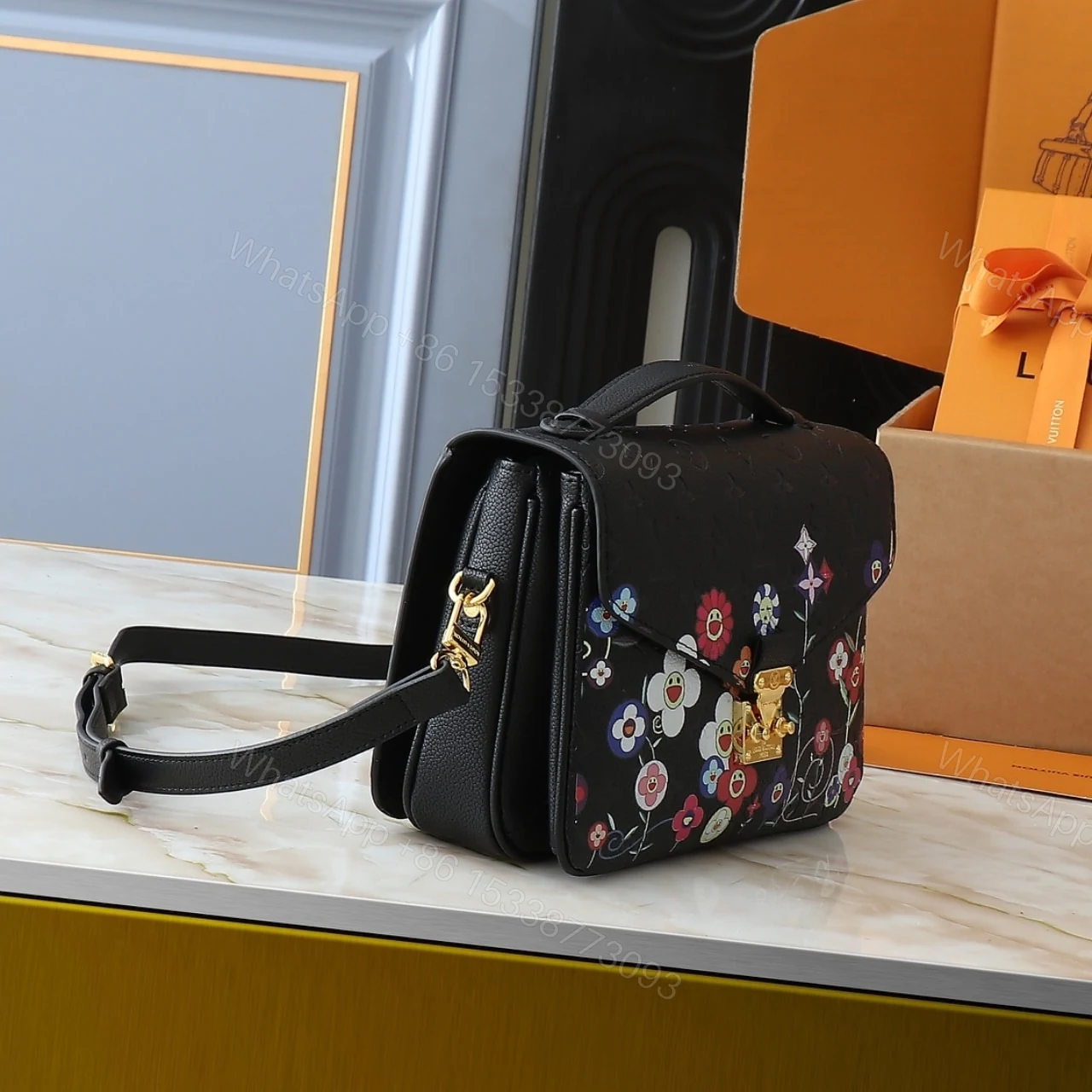 View 4 of LOUIS VUITTON X TAKASHI MURAKAMI POCHETTE MÉTIS BAG BLACK 25CM M41487