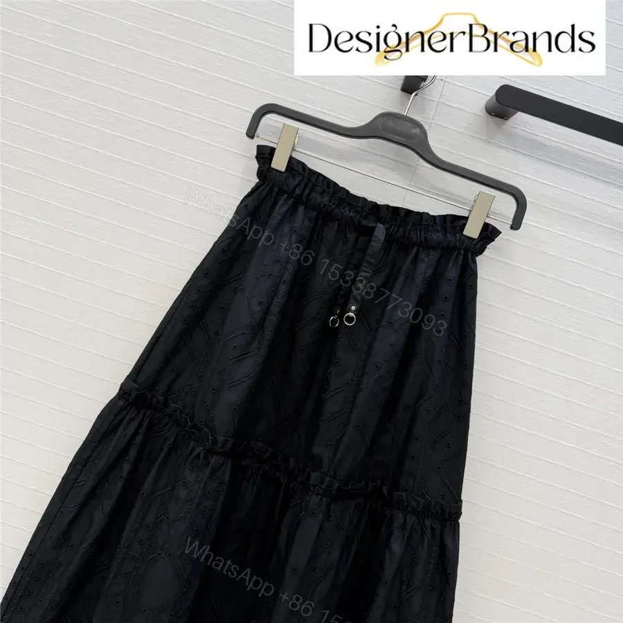 View 2 of Hermes Black English Embroidery Skirt
