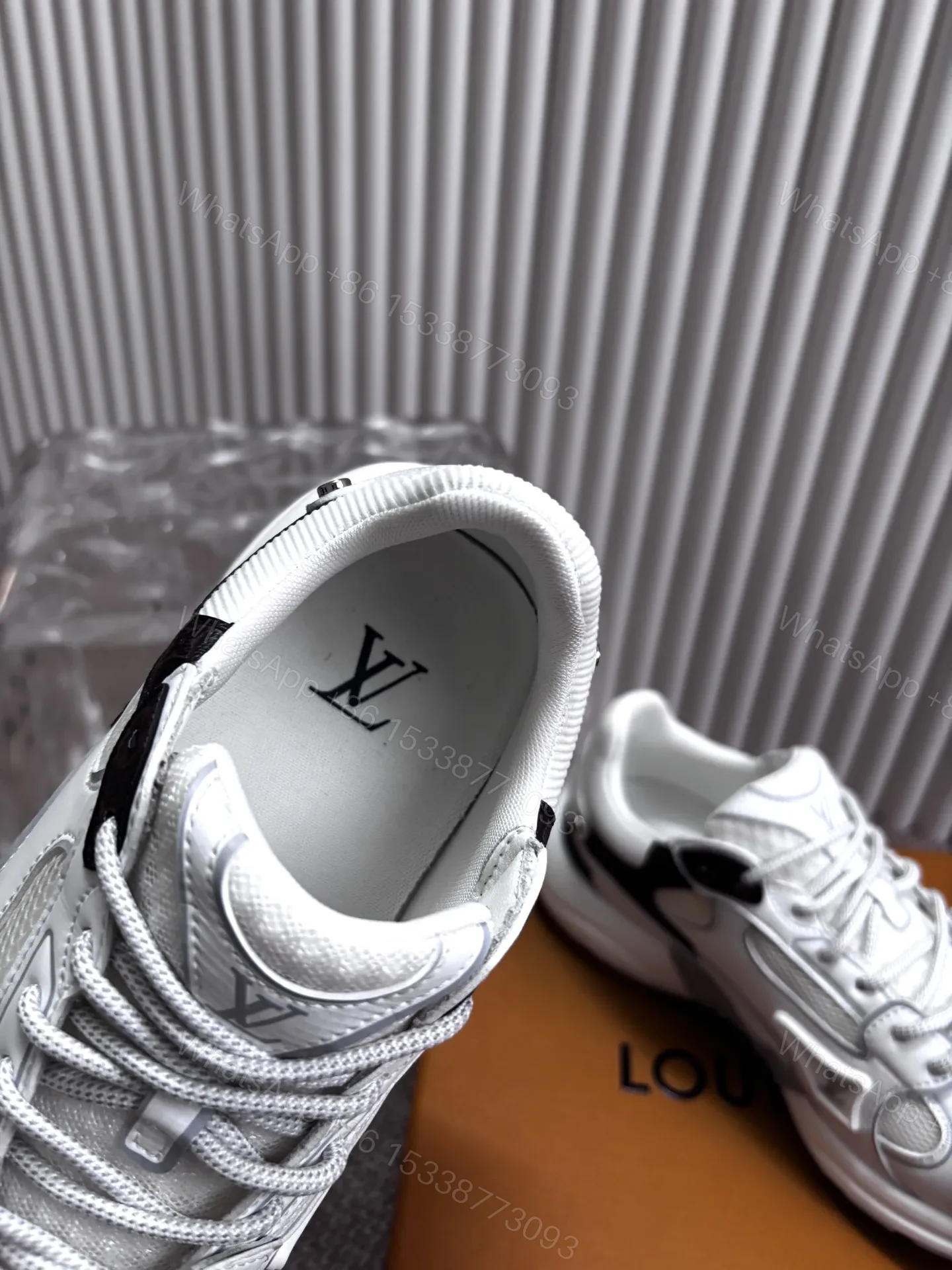 View 2 of LV Women White Mesh Leather Sneakers
