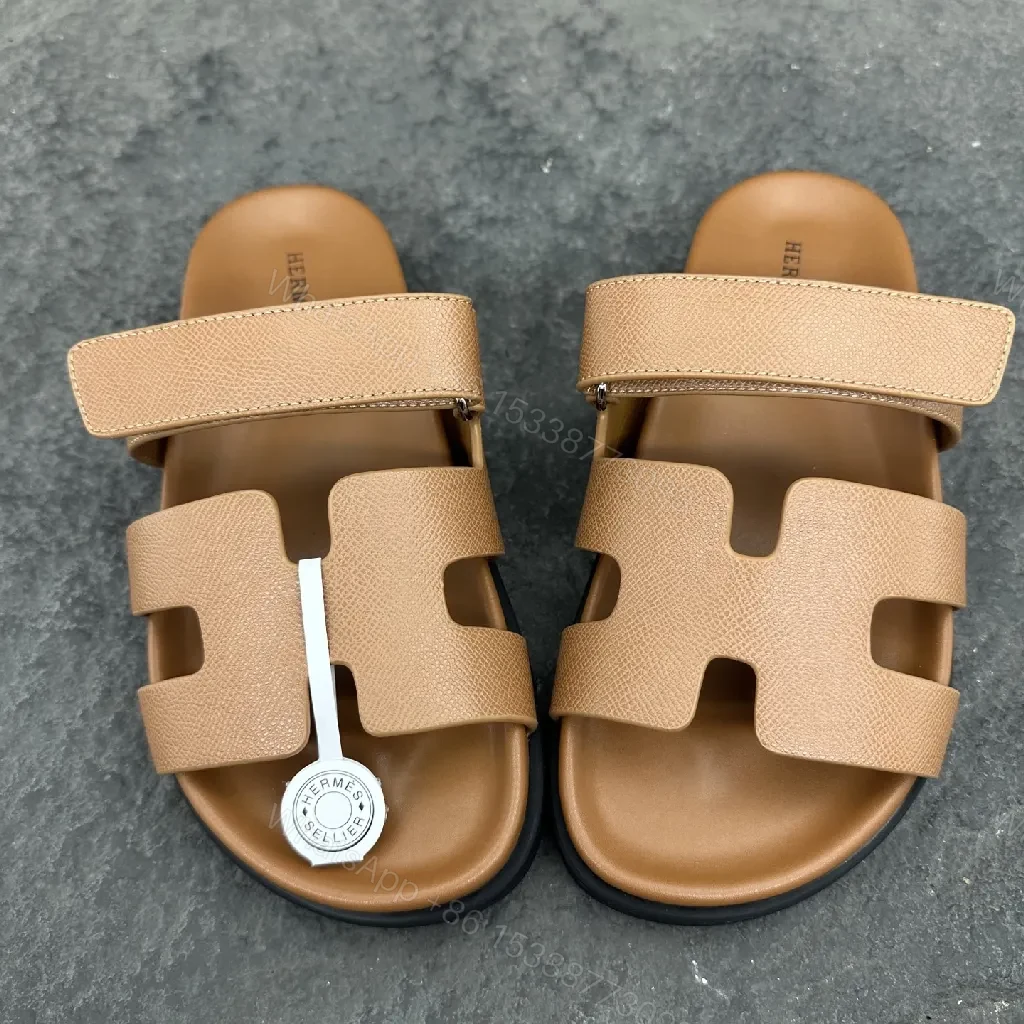View 2 of Camel Leather Cutout Sandals | Textured Comfort Footbed