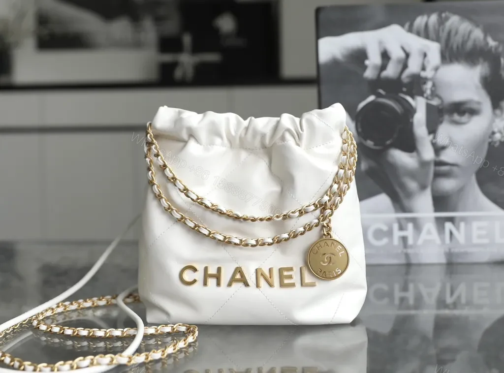 View 9 of White Quilted Satchel with Gold Chain - Chanel-Inspired Luxe Bag